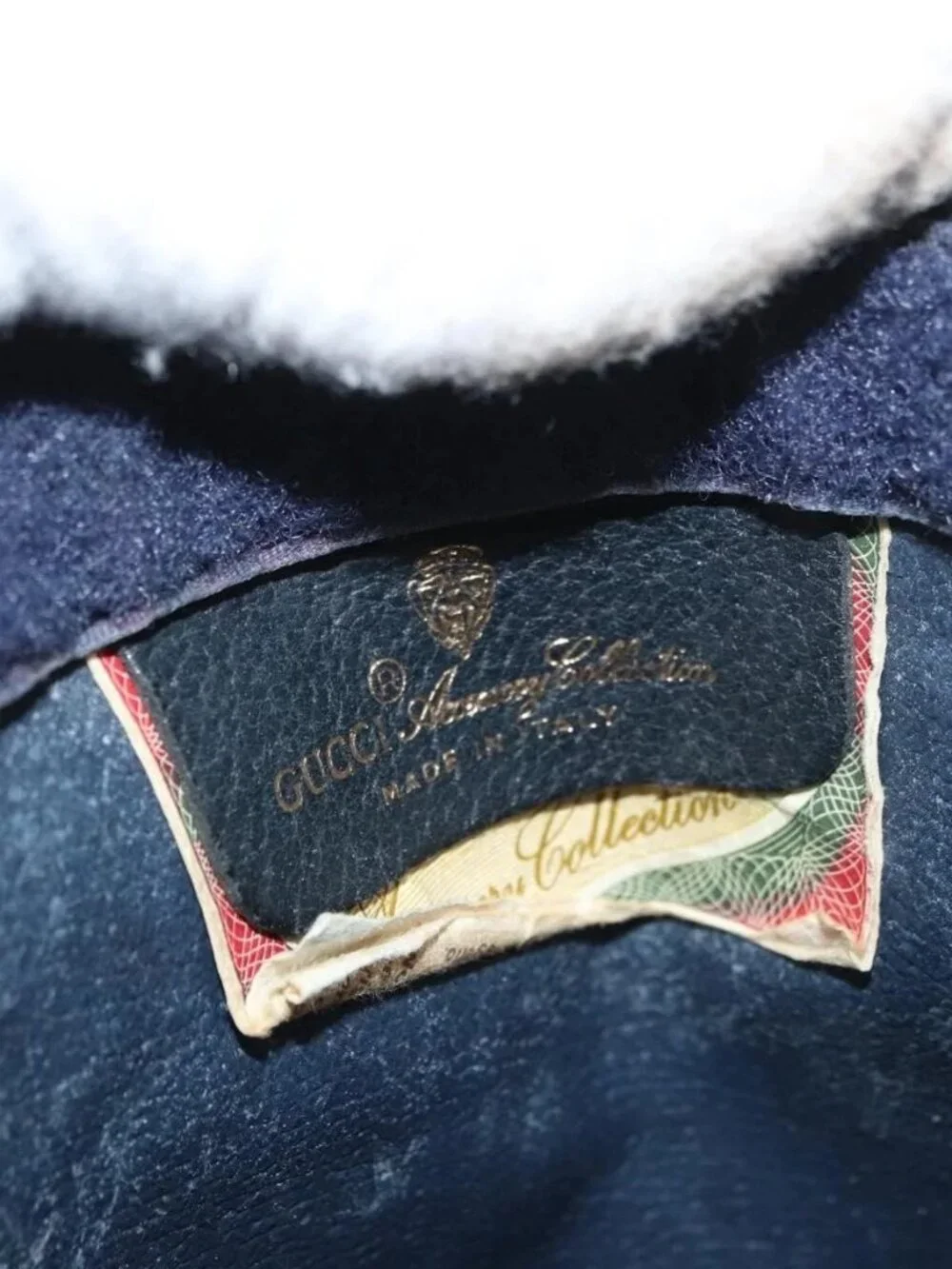 GUCCI GG Supreme Sherry Line Clutch Bag PVC Navy Red 89 01 032 Auth 182810